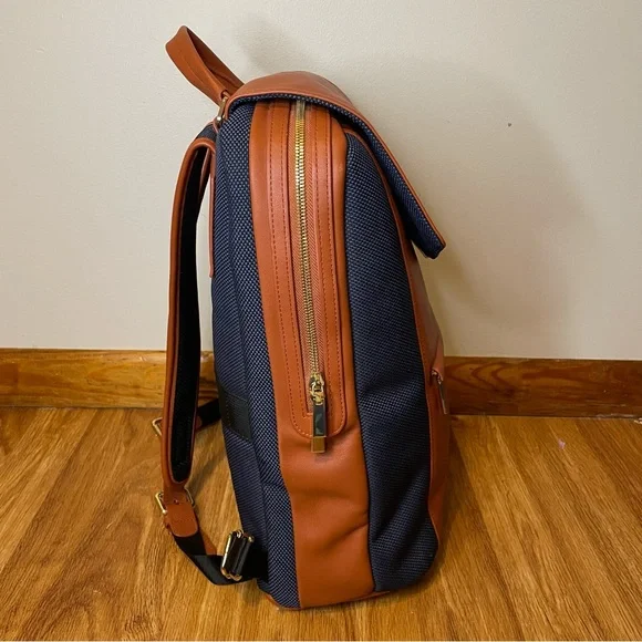 P.Mai Valletta Executive Backpack Cognac Navy Leather - Picture 7 of 12